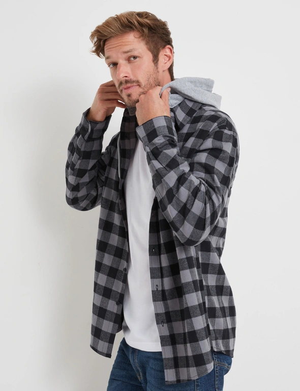 Rivers Flannel Long Sleeve Shirt With Hood, hi-res image number null