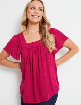 Rivers Short Sleeve Dobby Square Neck Top