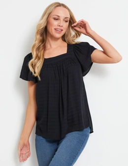 Rivers Short Sleeve Dobby Square Neck Top