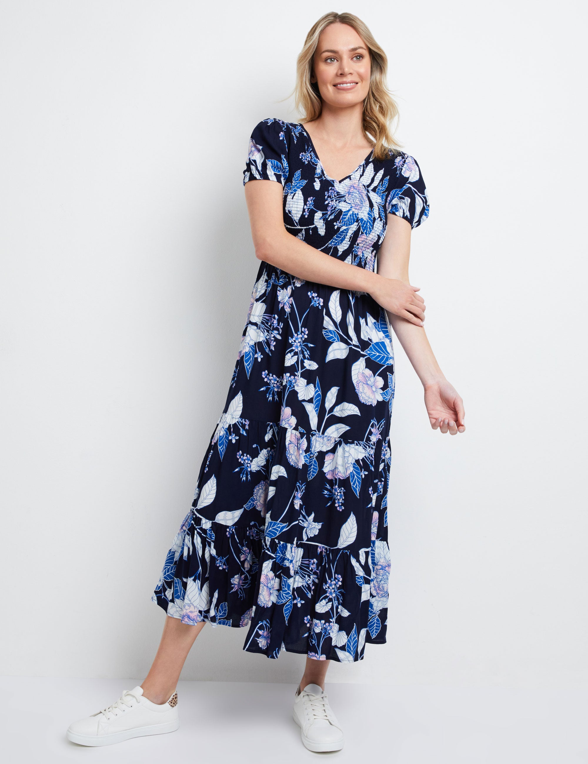 Rivers Short Sleeve Shirred V Neck Maxi Dress | Rivers Australia