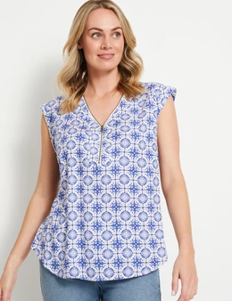 Rivers Sleeveless Zip Front Printed Top