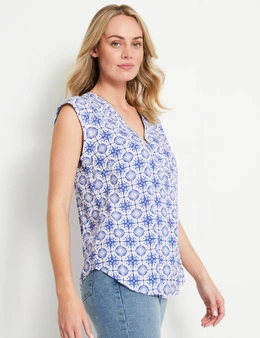 Rivers Sleeveless Zip Front Printed Top