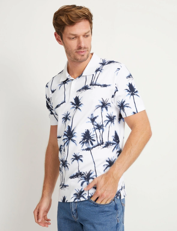 Rivers Short Sleeve Palm Print Polo, hi-res image number null