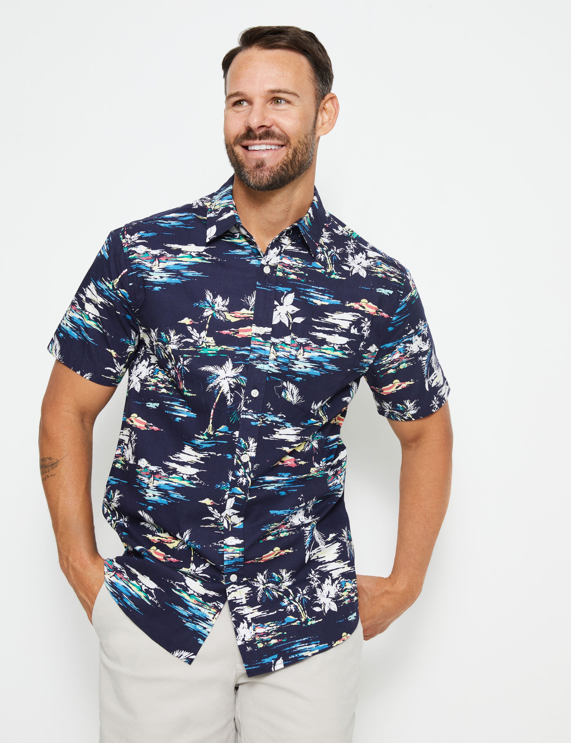 Rivers Short Sleeve Printed Cotton Shirt | W Lane