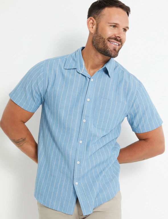 Rivers Cotton Linen Stripe Short Sleeve Shirt | Rivers Australia