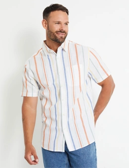 Rivers Cotton Linen Stripe Short Sleeve Shirt