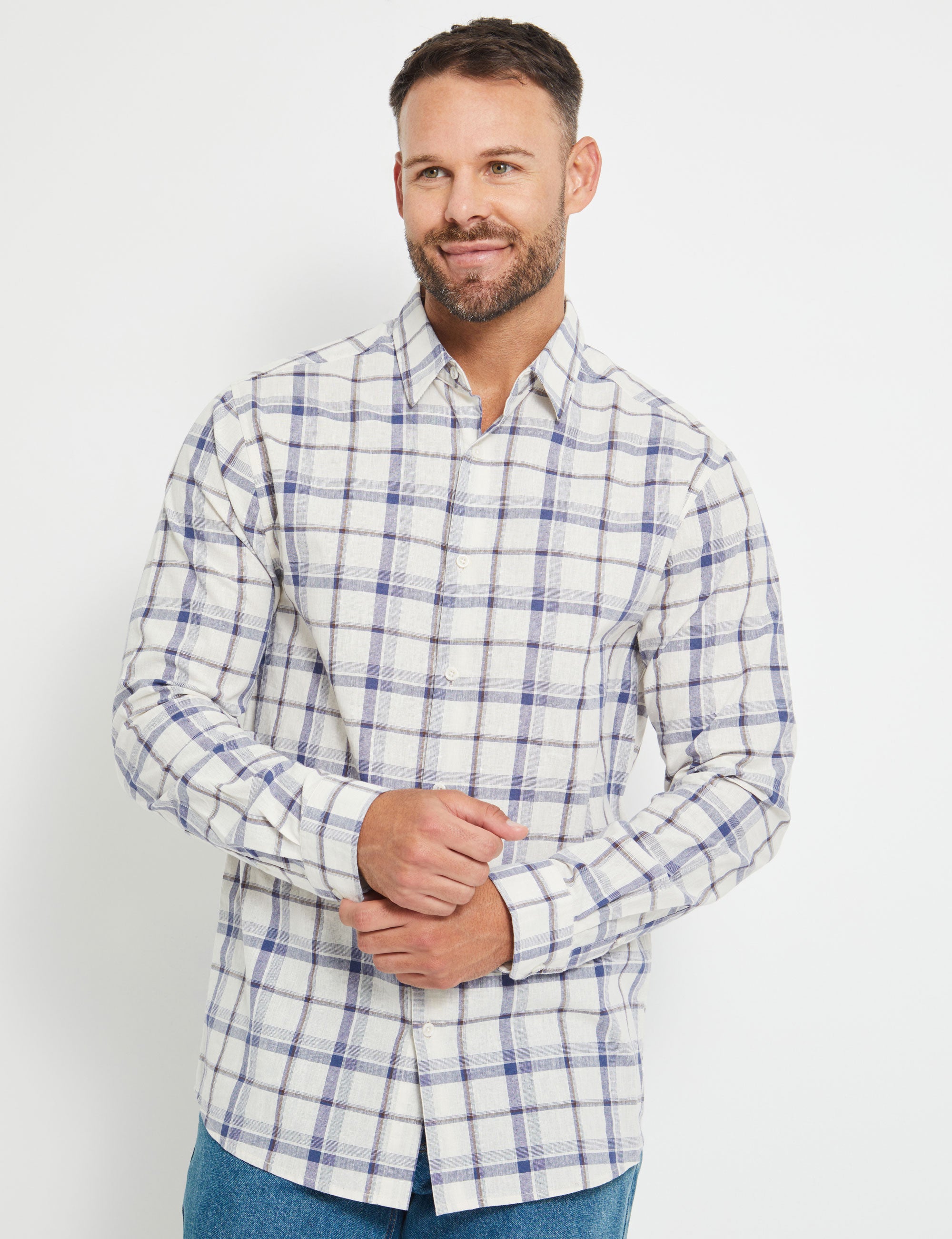 Rivers Linen Check Long Sleeve Shirt | Rivers Australia