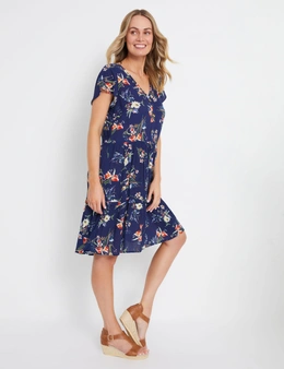 Rivers Short Sleeve Button Tiered Midi Dress