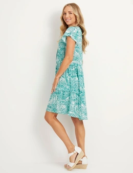Rivers Short Sleeve Button Tiered Midi Dress