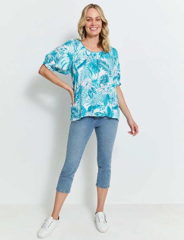 Rivers Short Sleeve Linen Look Gather Neck Top, hi-res image number null