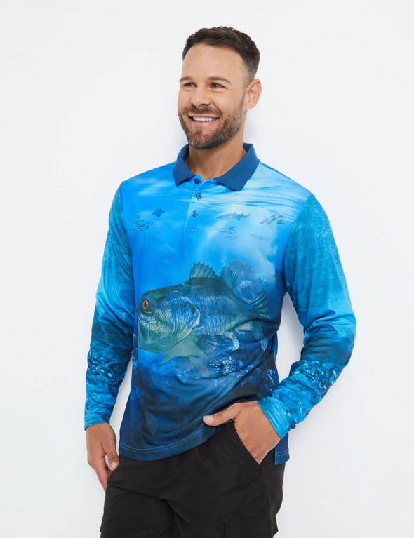 Rivers Performance Printed Long Sleeve Fishing Polo, hi-res image number null