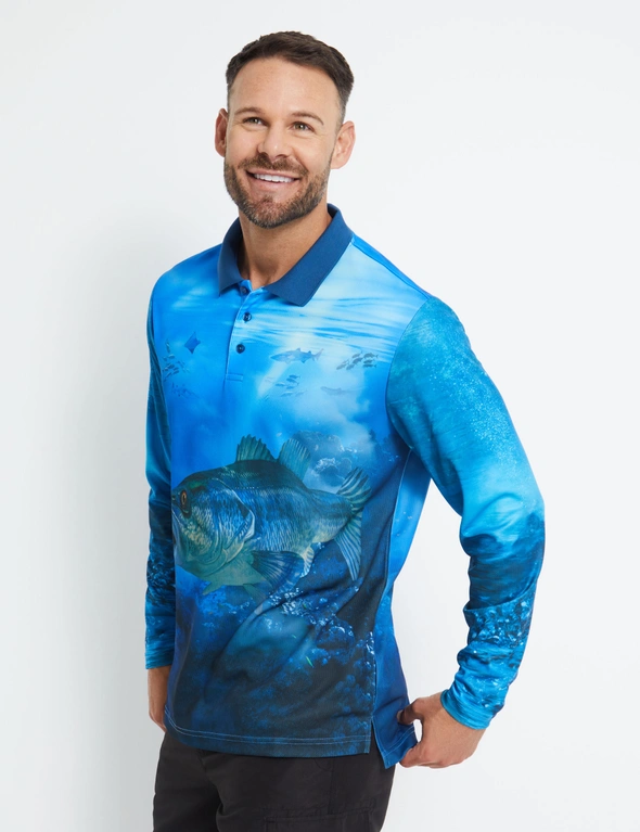 Rivers Performance Printed Long Sleeve Fishing Polo, hi-res image number null