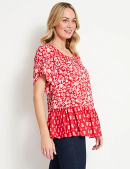 Rivers Square Neck Contrast Print Top Short Sleeve