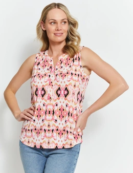 Rivers Sleeveless Notched Neck Printed Top