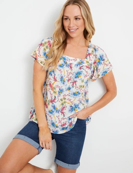 Rivers Square Neck Printed Crinkle Short Sleeve Top