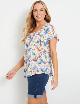 Rivers Square Neck Printed Crinkle Short Sleeve Top
