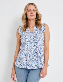 Rivers Sleeveless Pleat Front Printed Shirt