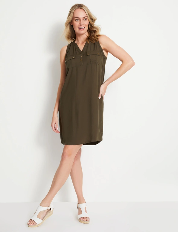 Rivers Sleeveless Military Mix Media Dress, hi-res image number null
