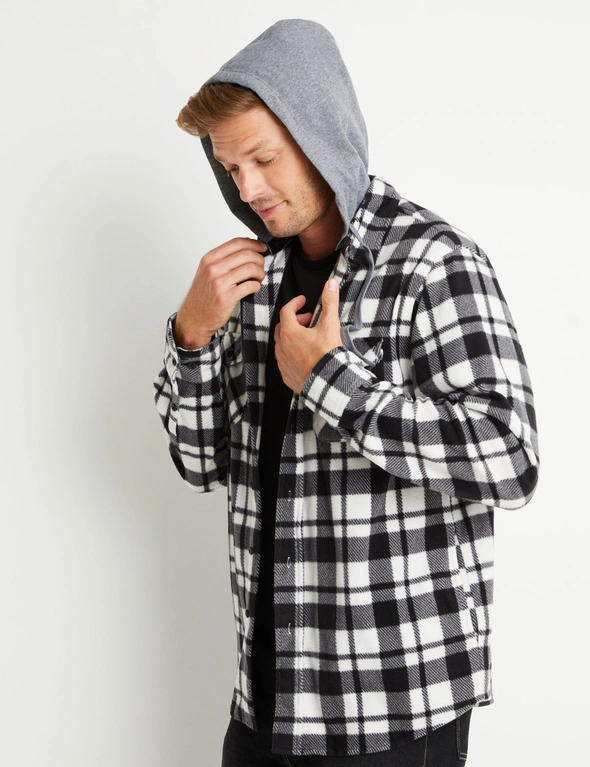 Rivers Polar Fleece Check Shacket With Detachable Hood, hi-res image number null