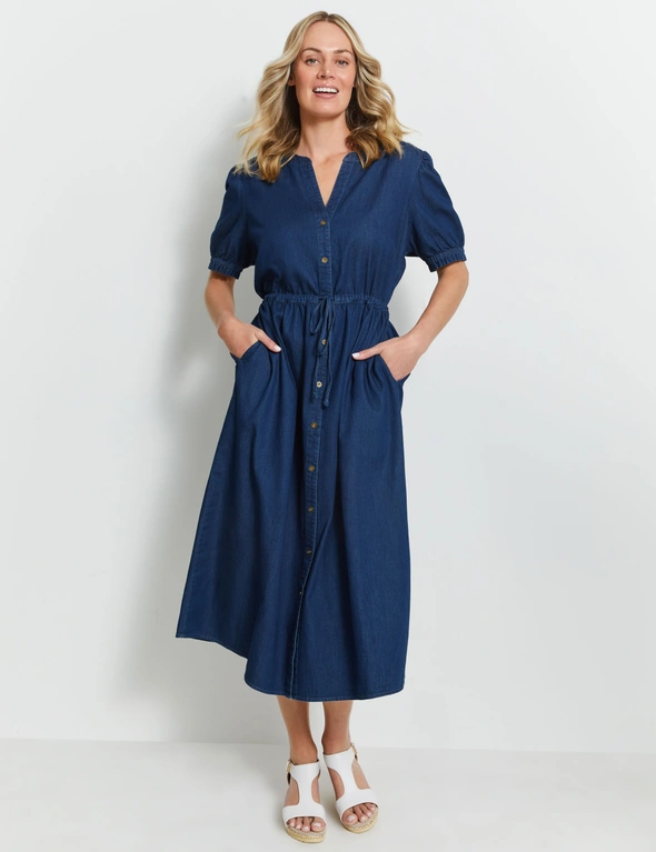 Rivers Short Sleeve Cotton Chambray Maxi Dress, hi-res image number null