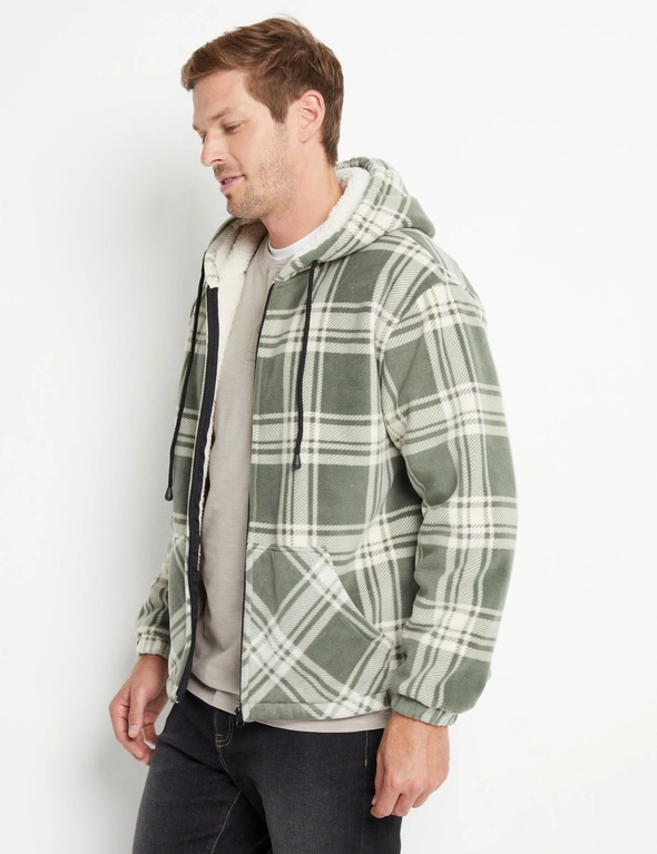 Rivers Polar Fleece Check Zip Shacket With Hood, hi-res image number null