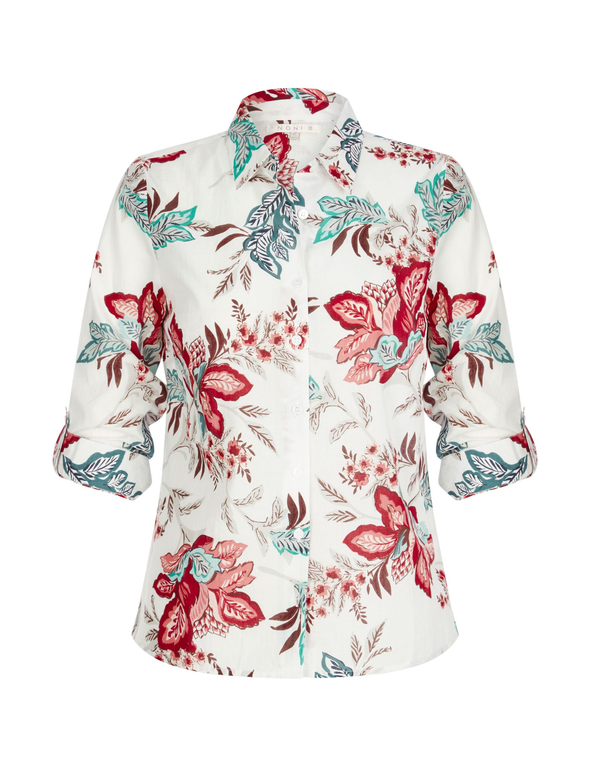 NONI B 3/4 SLEEVE VOILE PRINT SHIRT, hi-res image number null