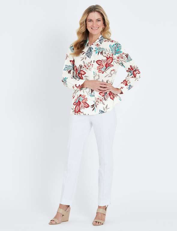 NONI B 3/4 SLEEVE VOILE PRINT SHIRT, hi-res image number null