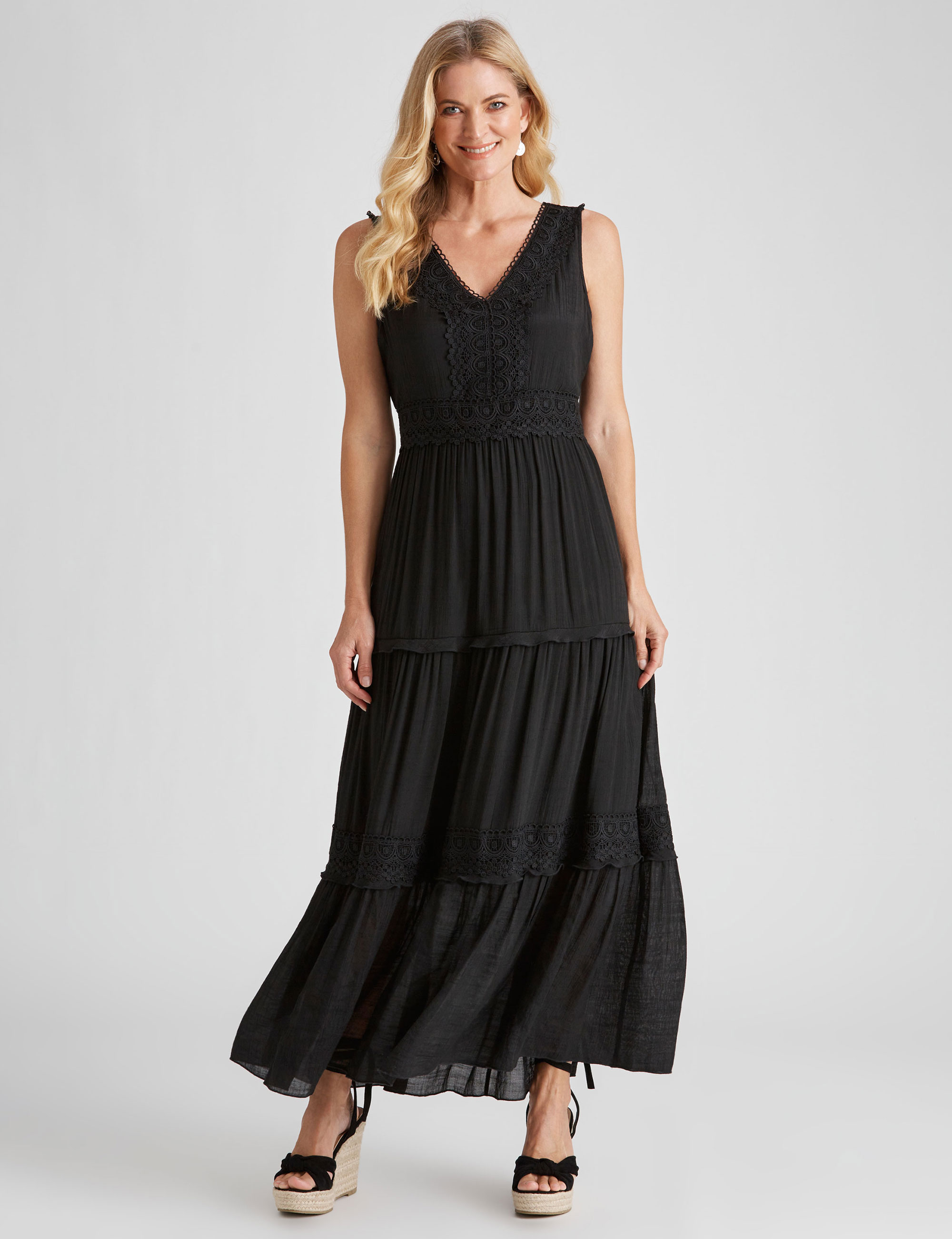 NONI B TIERED LACE TRIM MAXI DRESS | Rivers Australia