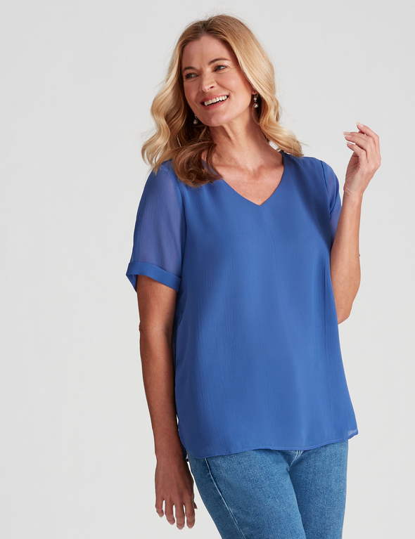NONI B CHIFFON OVERLAY TOP, hi-res image number null