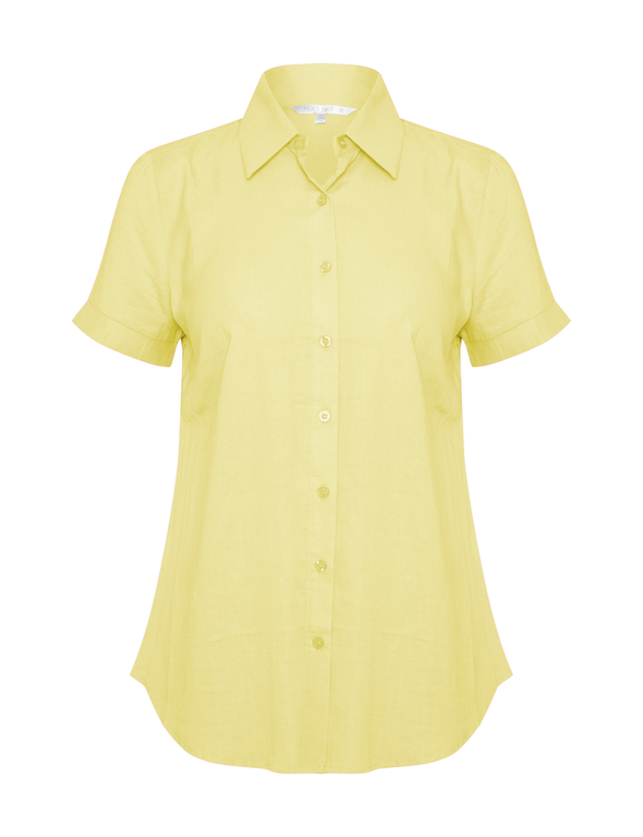 Noni B Short Sleeve Plain Linen Shirt, hi-res image number null