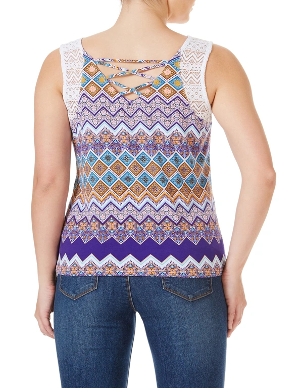 Rockmans Sleeveless Lace Trim Summer Print Top, hi-res image number null