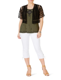 Rockmans Sleeveless Embroidered Spot Blouse