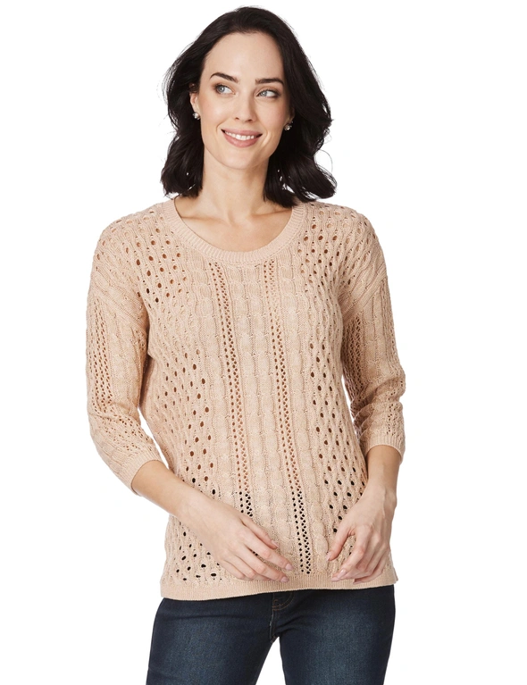 Rockmans 3/4 Sleeve Sparkle Cable Knit, hi-res image number null