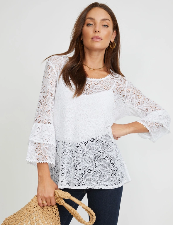 Rockmans 3/4 Flare Sleeve Lace Top, hi-res image number null