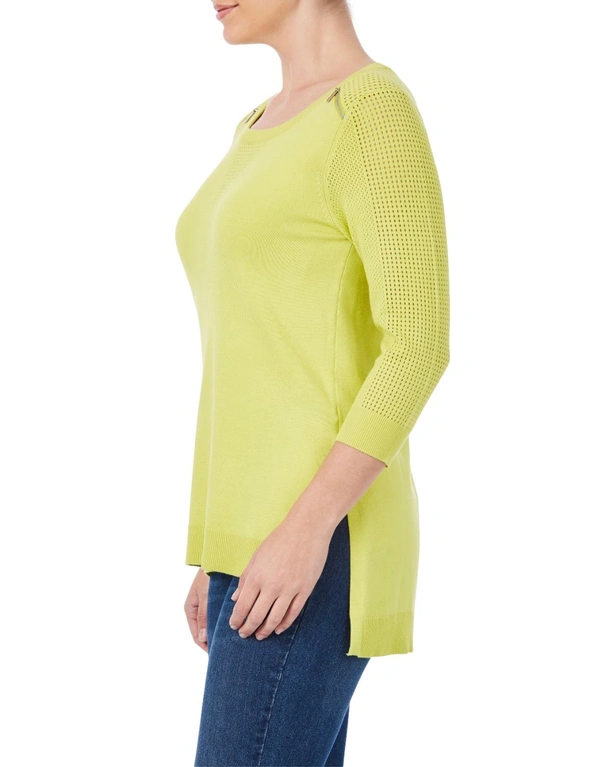 Rockmans 3/4 Sleeve Pointelle Panel Knit, hi-res image number null