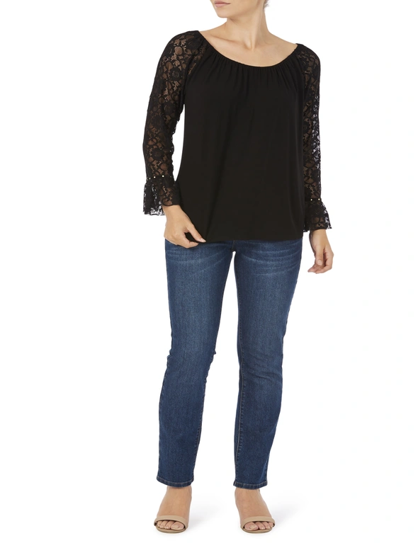 Rockmans Long Sleeve Lace Stud Top, hi-res image number null
