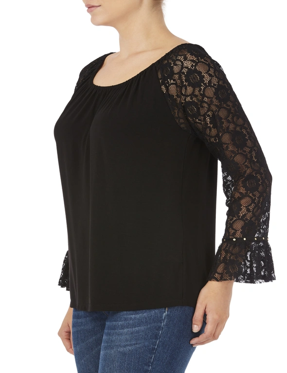 Rockmans Long Sleeve Lace Stud Top, hi-res image number null