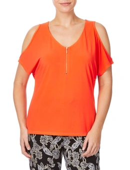Rockmans Short Sleeve Relaxed Zipped Neck Top