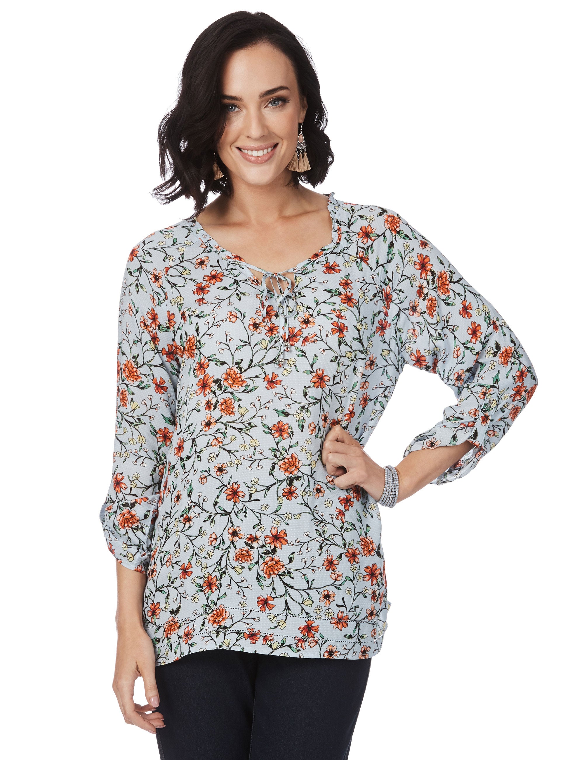 Rockmans 3/4 Sleeve Floral Print Shirt | Crossroads