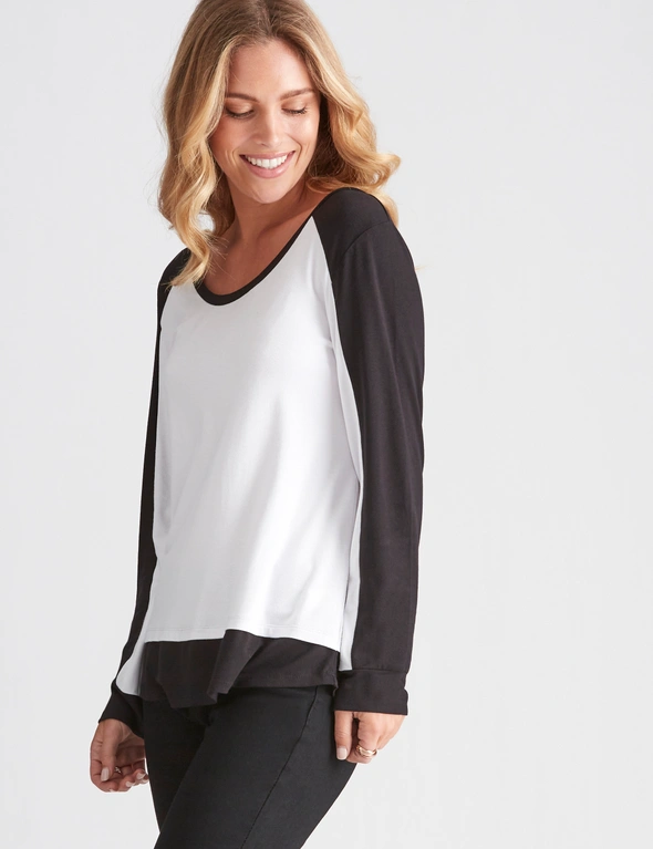 Rockmans Long Sleeve Solid Contrast Top, hi-res image number null