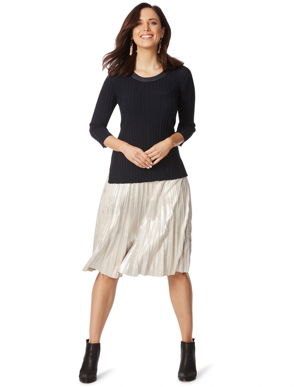 Table Eight 3/4 Sleeve Lurex Trim Knit, hi-res image number null