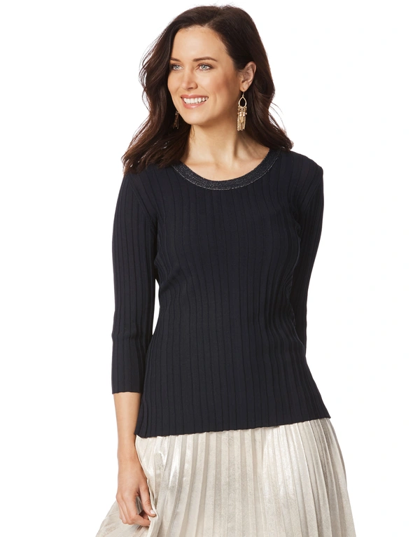 Table Eight 3/4 Sleeve Lurex Trim Knit, hi-res image number null