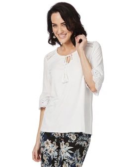 Rockmans Elbow Embroidered Sleeve Top