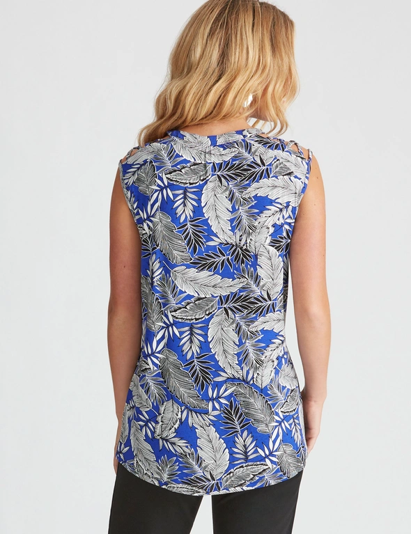 Rockmans Sleeveless Blue Palm Print Top, hi-res image number null