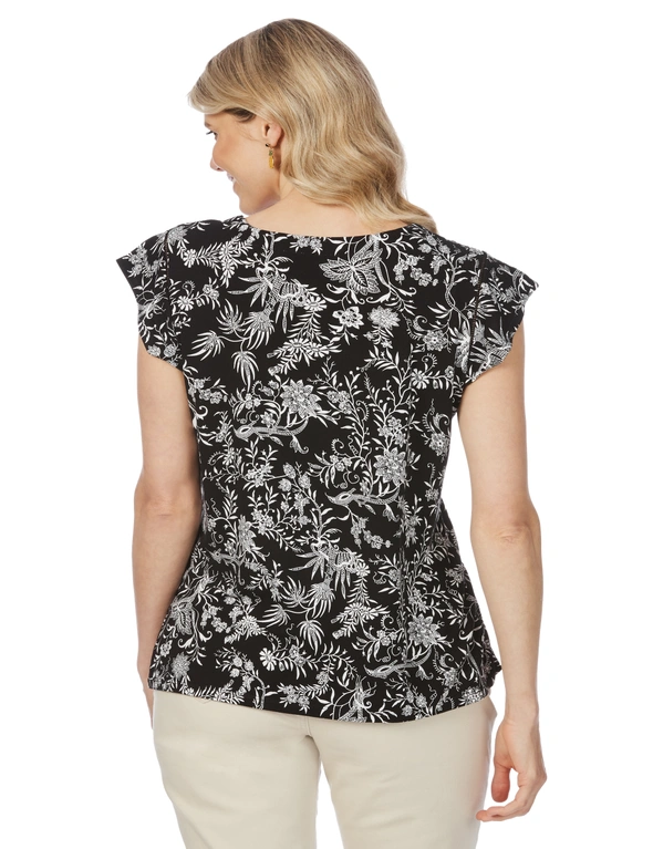 Rockmans Cap Frill Sleeve Mono Floral Print Top, hi-res image number null