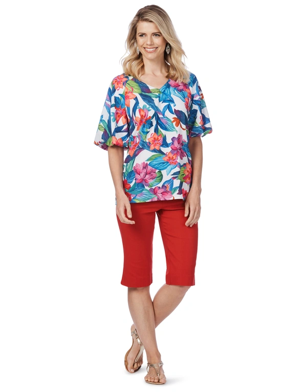 Rockmans Short Bubble Sleeve Bright Tropical Top, hi-res image number null
