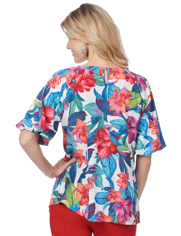 Rockmans Short Bubble Sleeve Bright Tropical Top, hi-res image number null