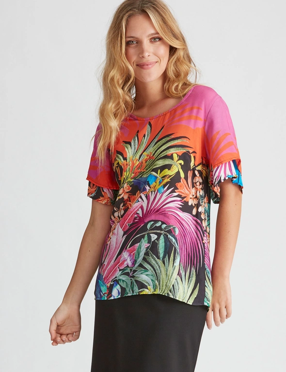 Rockmans Short Layered Sleeve Tropical Top , hi-res image number null