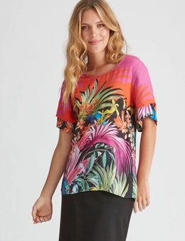 Rockmans Short Layered Sleeve Tropical Top 