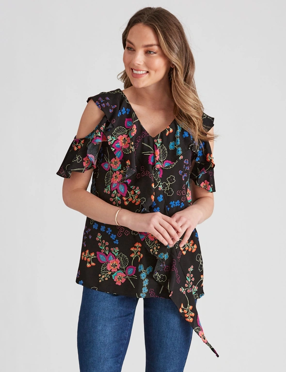 Table Eight Short Sleeve Ruffle Floral Print Top | Crossroads